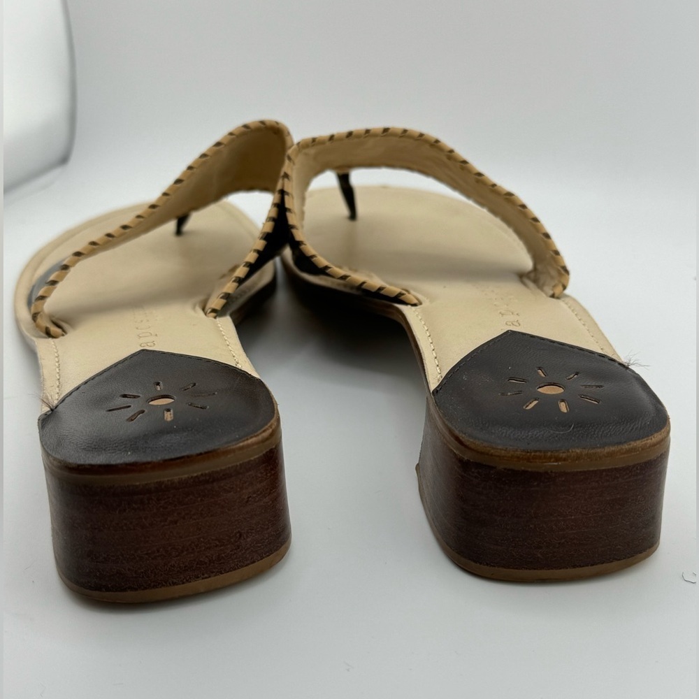 Apostrophe women’s brown cream leather bohemian toe thong slide in sandals 8M - Picture 6 of 8